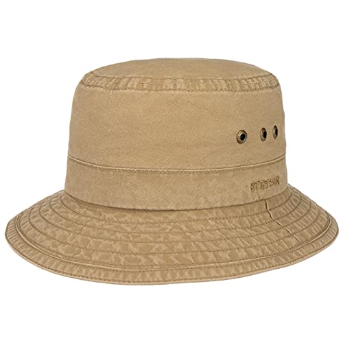 Stetson Reston Freizeithut Damen/Herren (Kophöhe ca. 9cm) - Schlapphut aus Bio-Baumwolle Packable - Baumwollhut mit 40-fachem UV-Schutz - Frühjahr/Sommer Dunkelbeige XXL (62-63 cm) von Stetson