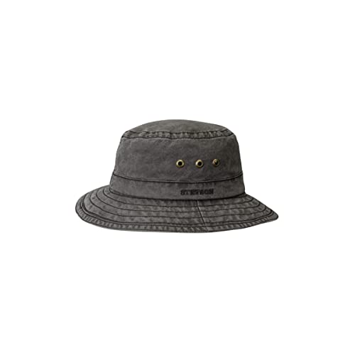 Stetson Reston Freizeithut Damen/Herren (Kophöhe ca. 9cm) - Schlapphut aus Bio-Baumwolle Packable - Baumwollhut mit 40-fachem UV-Schutz - Uni (59/L, 1 - Schwarz) von Stetson