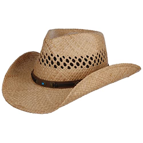 Stetson Rifterson Raffiahut - Naturfarbener Hut Westernstil - Sommerhut mit Garniturband - Strohhut mit geschmücktem Ripsband - Herren - Frühjahr/Sommer Natur S (54-55 cm) von Stetson