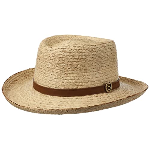 Stetson Riftico Gambler Strohhut - Klassischer Look - Naturfarbener Hut - Sommerhut mit UV-Schutz & Ledergarniturband - Für Herren - Frühjahr/Sommer Natur L (58-59 cm) von Stetson