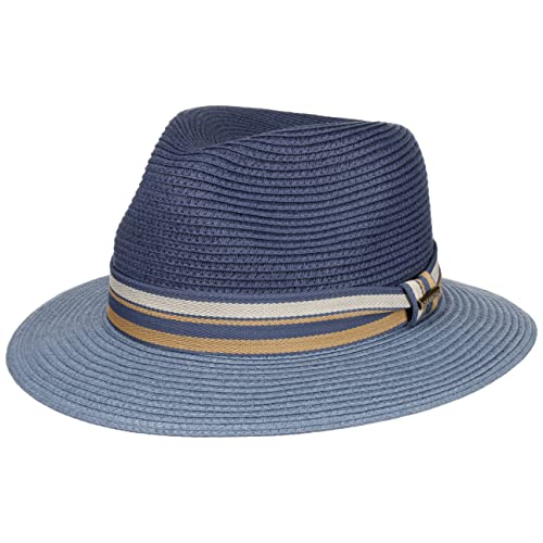 Stetson Romaro Toyo Traveller Strohhut Herren - Sommerhut aus Viskose - UV-Schutz 40+ - Breite Krempe - Mit gestreifter Ripsbandgarnitur - Sonnenhut - Männerhut - Frühjahr/Sommer blau M (56-57 cm) von Stetson