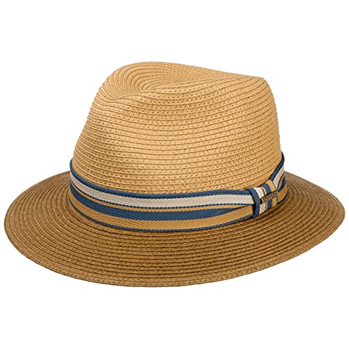 Stetson Romaro Toyo Traveller Strohhut Herren - Sommerhut aus Viskose - UV-Schutz 40+ - Breite Krempe - Mit gestreifter Ripsbandgarnitur - Sonnenhut - Männerhut - Frühjahr/Sommer braun M (56-57 cm) von Stetson