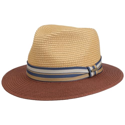 Stetson Romaro Toyo Traveller Strohhut Herren - Toyo (Viskose) Sommerhut - UV-Schutz 40+ - breite Krempe - mit gestreiftem Bandbesatz - Frühling/Sommer, Naturrot, 7 3/8-7 1/2 von Stetson