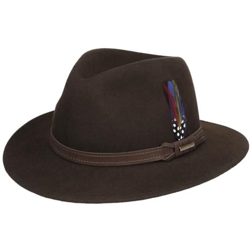 Stetson Roverton Traveller Wollhut - Einfarbiger Hut - Vielseitiger Filzhut - Made in The EU - Allwettertauglich & knautschbar für Damen und Herren - Ganzjährig tragbar Dunkelbraun XL (60-61 cm) von Stetson