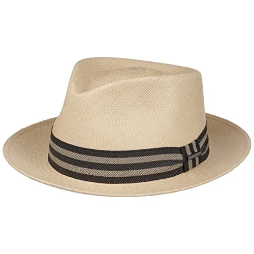 Stetson Sanvito Panamahut - Player-Hut - Naturfarbener Hut mit gestreiftem Ripsband - Sommerhut mit UV-Schutz 40 - Damen & Herren - Frühjahr/Sommer Natur M (56-57 cm) von Stetson