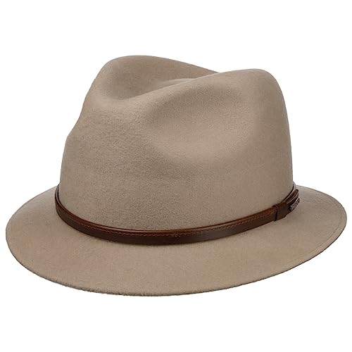 Stetson Scotstown Traveller Wollhut - Einfarbiger Hut - Eleganter Filzhut mit Ledergarniturband - Made in The EU - Unisex - Herbst/Winter beige L (58-59 cm) von Stetson