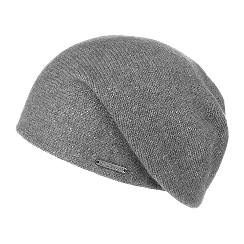 Stetson Shirley Kaschmir Strickmütze - Unifarbene Mütze aus Kaschmirwolle - Oversize-Baske für Damen und Herren - Luxuriöse Wintermütze - Herbst/Winter grau One Size von Stetson