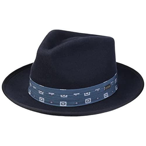 Stetson Smithfield Fedora Wollhut - Einfarbiger Hut - Filzhut mit Stoffgarniturband - Wasserabweisend & Packable - Für Herbst/Winter dunkelblau L (58-59 cm) von Stetson