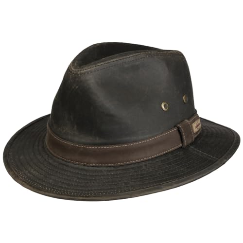 Stetson Sri Lanka Traveller Stoffhut Sonnenhut Travellerhut Baumwollhut Sonnenschutz-Hut Herren - mit Lederband, Lederband Frühling-Sommer Herbst-Winter - L (58-59 cm) Dunkelbraun von Stetson