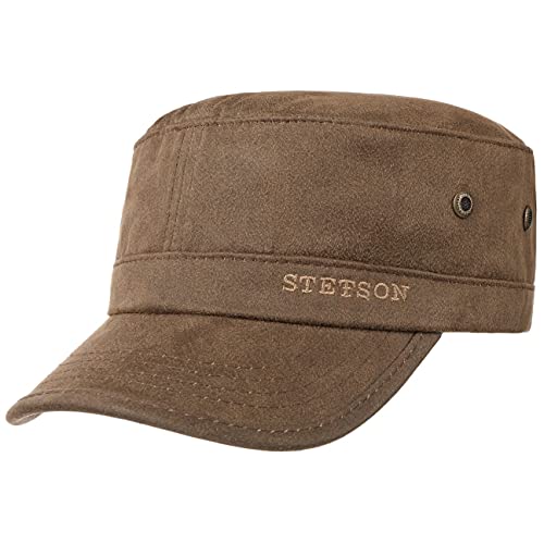 Stetson Stampton Army Cap Herren - Mit Baumwolle - Mit UV-Schutz 40+ - Größenverstellbar - Armycap mit Luftösen - In Leder-Optik - Schirmlänge 6.5 cm - Baumwollcap Frühling/Sommer braun L (58-59 cm) von Stetson