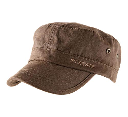 Stetson Stampton Army Cap Herren - Mit Baumwolle - Mit UV-Schutz 40+ - Größenverstellbar - Armycap mit Luftösen - In Leder-Optik - Schirmlänge 6.5 cm - Baumwollcap Frühling/Sommer braun S (54-55 cm) von Stetson