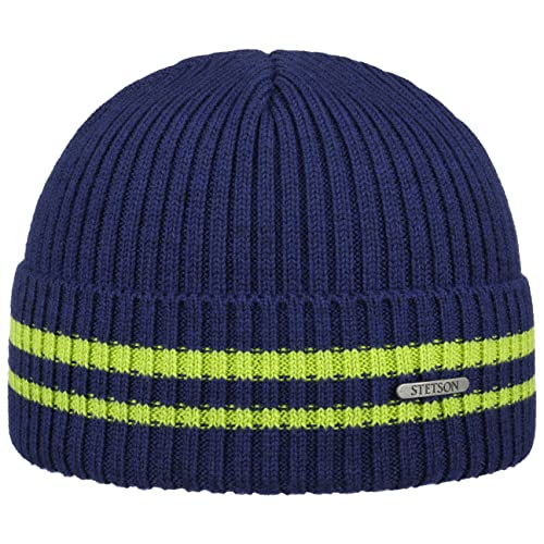 Stetson Striped Cuff Beanie - Mütze mit Rippstrickmuster - Wintermütze mit hohem Wollanteil - Made in Italy - Herren - Herbst/Winter blau One Size von Stetson