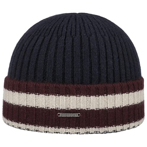 Stetson Striped Cuff Kaschmirmütze - Wintermütze - Mehrfarbig gestreift - Beanie aus Reiner Kaschmirwolle - Unisex - Herbst/Winter dunkelblau One Size von Stetson