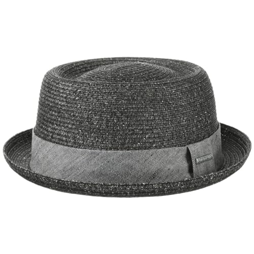 Stetson Strohhut Pork Pie Robstown Toyo - Sonnenhut Damen/Herren - Strandhut - Hut aus Toyo-Stroh mit Sonnenschutz 40 - Fedora Frühjahr/Sommer - Sonnenhut anthrazit S (54-55 cm) von Stetson