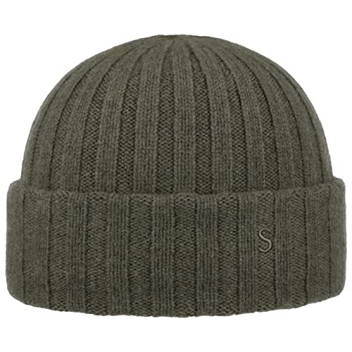 Stetson Surth Kaschmir Wintermütze - hochwertige Wollmütze Damen/Herren - Strickmütze aus 100% Kaschmirwolle - Einheitsgröße 55-60 cm - unifarbene Umschlagmütze Herbst/Winter Oliv One Size von Stetson