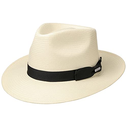 Stetson Telida Toyo Bogarthut Damen/Herren - Sonnenhut aus Toyo-Stroh - Strohhut mit Futterband - Fedora mit Ripsband - Sommerhut in Bogart-Form Frühjahr/Sommer Natur L (58-59 cm) von Stetson