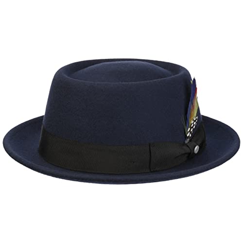 Stetson Vancosta Pork Pie Wollhut Wollfilzhut Filzhut Pork-Pie-Hut Outdoorhut Reisehut Damen/Herren - mit Ripsband Frühling-Sommer Herbst-Winter - L (58-59 cm) dunkelblau von Stetson