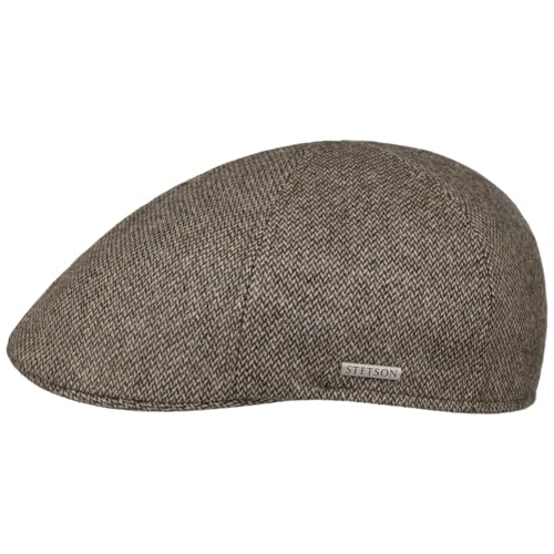 Stetson Texas Fine Herringbone Flatcap Schirmmütze Schiebermütze Herren - Made in the EU mit Schirm, Futter, Futter Herbst-Winter - S (54-55 cm) beige von Stetson