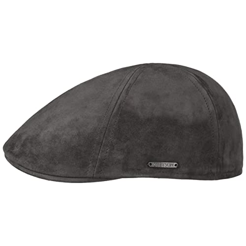 Stetson Texas Goat Suede Flatcap Herren - Made in The EU - Handgefertigt - Aus Ziegenleder - Gefüttert - Sechsteilige Schiebermütze - Schirmlänge 5 cm - Cap für Sommer/Winter anthrazit L (58-59 cm) von Stetson