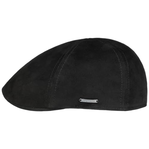 Stetson Texas Goat Suede Flatcap Herren Made in EU Handgefertigt Ziegenleder Gefüttert Sechsteilige Schiebermütze Sommer Winter schwarz 57 cm von Stetson