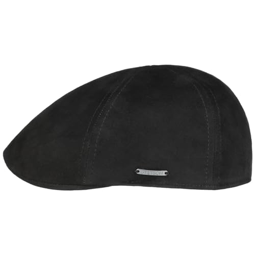 Stetson Texas Goat Suede Flatcap Herren - Made in The EU - Handgefertigt - Aus Ziegenleder - Gefüttert - Sechsteilige Schiebermütze - Schirmlänge 5 cm - Cap für Sommer/Winter schwarz 63 cm von Stetson