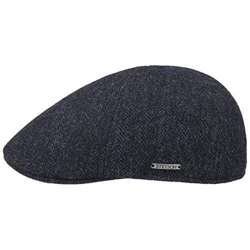 Stetson Texas Herringbone Cap - Schiebermütze Herren - Flatcap mit Baumwollinnenfutter - Schirmmütze Herbst/Winter - Herrenmütze schwarz-blau 54-55 cm von Stetson