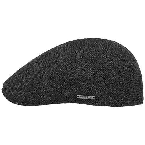 Stetson Texas Herringbone Cap - Schiebermütze Herren - Flatcap mit Baumwollinnenfutter - Schirmmütze Herbst/Winter - Herrenmütze schwarz-grau XXL (62-63 cm) von Stetson