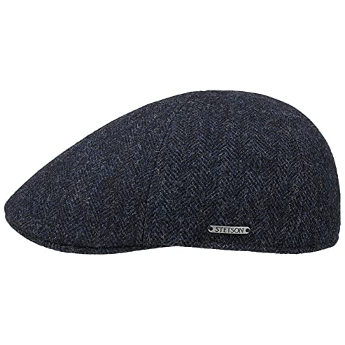 Stetson Texas Herringbone Cap - Schiebermütze Herren mit Baumwollfutter - Schirmmütze Herbst/Winter - Herren Mütze Schwarz Blau 56/57 cm von Stetson