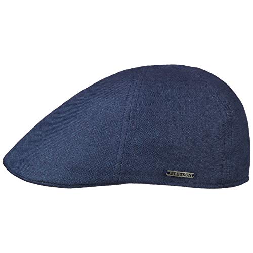 Stetson Texas Just Linen Flatcap Damen Herren Made in EU Leinen Baumwolle gefüttert Schirmmütze sechsgeteilt Metall-Emblem Frühling Sommer blau XL (60-61 cm) von Stetson