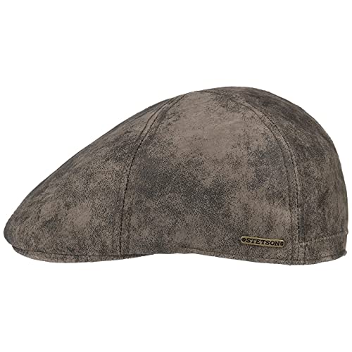 Stetson Texas Leder (Pig Skin) Schiebermütze braun Herren - Flatcap im Gatsbylook - Mütze mit Futter - Flat Cap Größen XXL 62-63 cm - Ledermütze Sommer/Winter von Stetson