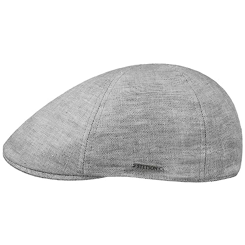 Stetson Texas Just Linen Flatcap Damen Herren Made in EU Leinen Baumwolle gefüttert Schirmmütze sechsgeteilt Metall-Emblem Frühling Sommer grau-meliert M (56-57 cm) von Stetson