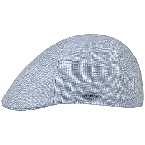 Stetson Texas Linen Flatcap Schirmmütze Leinencap Sommercap Schiebermütze Damen/Herren - Made in The EU mit Schirm, Futter Frühling-Sommer - M (56-57 cm) hellblau von Stetson