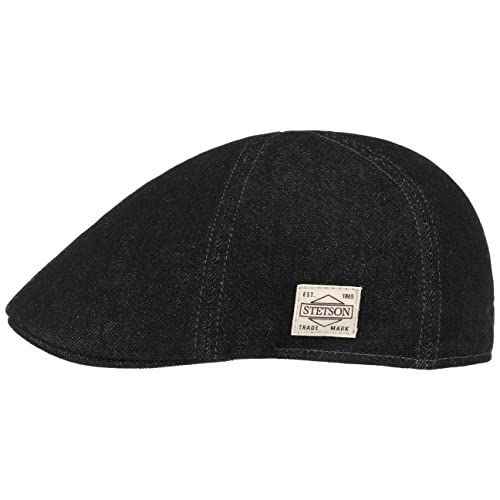 Stetson Texas Robust Denim Flatcap - Unifarbene Mütze aus Baumwolle - Schiebermütze im Jeans-Look - Herren - Herbst/Winter schwarz L (58-59 cm) von Stetson