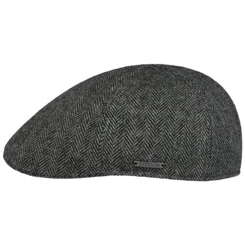 Stetson Texas Wool Herringbone Cap Flatcap Schirmmütze Mütze Gatsbymütze Wollcap Herren - Wintercap mit Schirm, Futter Winter Herbst-Winter - XL (60-61 cm) dunkelgrau von Stetson