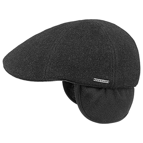 Stetson Texas Wool Ohrenschutz Flatcap Herren - Schiebermütze mit Kaschmir - Wintercap mit Earflaps (ausklappbar) - Herrencap mit Futter (Baumwolle) - Wollcap Herbst/Winter anthrazit XXL (62-63 cm) von Stetson