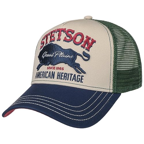 Stetson The Plains Trucker Cap Small - Mehrfarbige Mütze - Größenverstellbar - Meshcap - Atmungsaktive Baseballcap für Herren - Frühling bis Winter grün One Size von Stetson