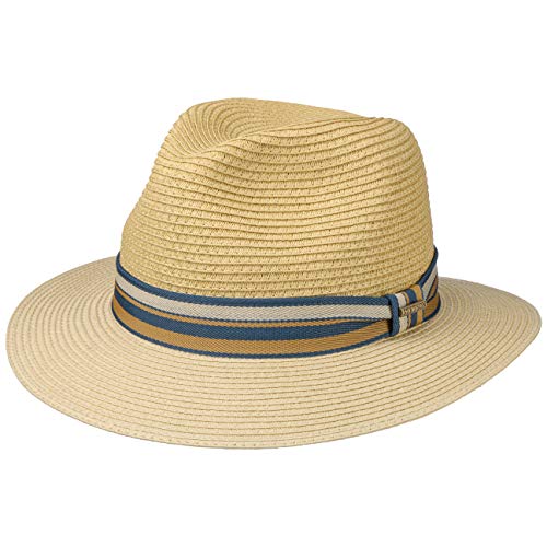 Stetson Romaro Toyo Traveller Strohhut Herren - Sommerhut aus Viskose - UV-Schutz 40+ - Breite Krempe - Mit gestreifter Ripsbandgarnitur - Sonnenhut - Männerhut - Frühjahr/Sommer beige XL (60-61 cm) von Stetson