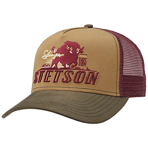 Stetson Stronger Bison Trucker Cap One Size (ca. 55-60 cm) Herren - Mit Baumwolle - Größenverstellbar - Gefüttert mit Baumwolle - Mesh-Einsatz - Snapback-Verschluss - Sommer/Winter Bordeaux One Size von Stetson