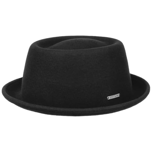 Stetson Uni Pork Pie Wollhut Klassischer Filzhut Metall-Emblem Faltbar Wasserabweisend Herren Damen Ganzjährig schwarz M (56-57 cm) von Stetson