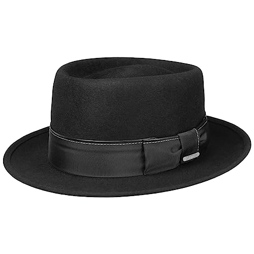 Stetson Upham Pork Pie Haarfilzhut - Einfarbiger Hut mit Garniturband - Klassischer Look - Made in The EU - Damen und Herren - Ideal für Herbst/Winter schwarz 59 cm von Stetson