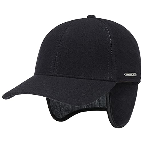 Stetson Vaby Earflap Fullcap mit Kaschmir Herren - Schirmmütze mit Nackenschutz - Baseballmütze mit Ohrenschutz - Wollcap Herbst/Winter - Wintercap dunkelblau S (54-55 cm) von Stetson