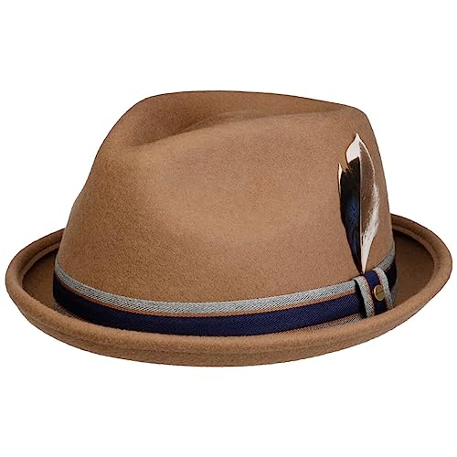 Stetson Valcourt Player Wollhut Hut mit Federn Pork-Pie-Design Herren Herbst Winter Wasserabweisend Asahi Guard Protection beige L (58-59 cm) von Stetson
