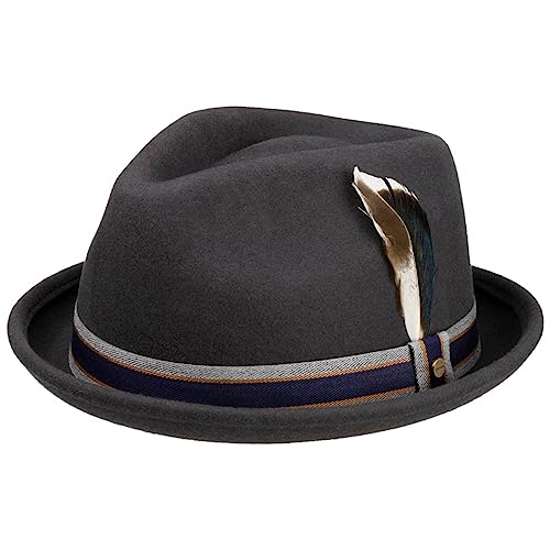 Stetson Valcourt Player Wollhut - Hut mit Federn - Pork-Pie-Design - Herbst/Winter - Wasserabweisend - Asahi Guard Protection - Herren dunkelgrau XL (60-61 cm) von Stetson