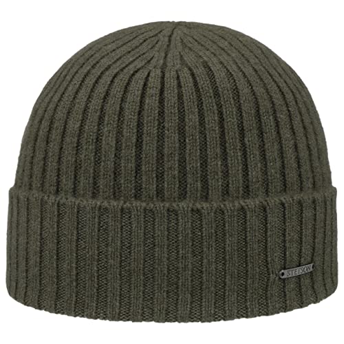 Stetson Varnell Kaschmirmütze Strickmütze Beanie Wollmütze Wintermütze Umschlagmütze Damen/Herren - mit Umschlag Herbst-Winter - One Size Oliv von Stetson