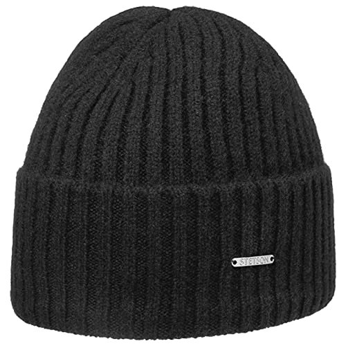 Stetson Varnell Kaschmirmütze Damen/Herren One Size (ca. 55-61 cm) - 100% Kaschmir - Wintermütze - Breiter Umschlagrand - Kuschelig warm - Länge 22 cm - Strickmütze Herbst/Winter schwarz One Size von Stetson