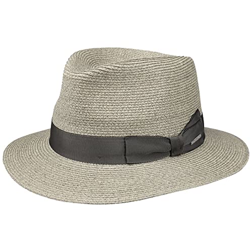 Stetson Ventaco Traveller Strohhut Damen Herren Made in Italy 100% Toyo-Stroh Mit Baumwolle Futterband Ripsband Sommer Frühling/Sommer grau-meliert M (56-57 cm) von Stetson