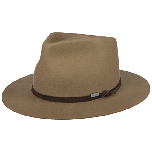 Stetson Vestridge Fedora Wollhut - Schwarzer Hut - Eleganter Filzhut mit Ledergarniturband - Wasserabweisend & vielseitig - Unisex - Frühling bis Winter Dunkelbeige L (58-59 cm) von Stetson