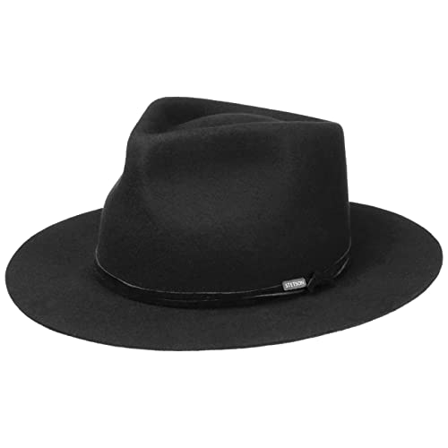 Stetson Vestridge Fedora Wollhut - Schwarzer Hut - Eleganter Filzhut mit Ledergarniturband - Wasserabweisend & vielseitig - Unisex - Frühling bis Winter schwarz XL (60-61 cm) von Stetson