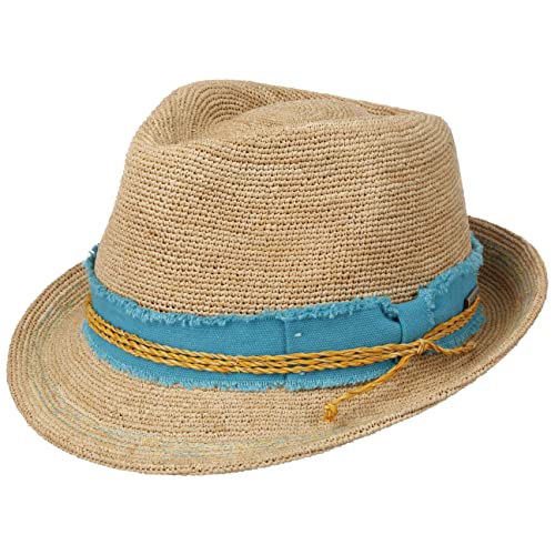 Stetson Vetalio Crochet Trilby Strohhut - Naturfarbener Hut - Eleganter Sommerhut mit Schleife - Frühjahr/Sommer - Damen und Herren Natur-blau S (54-55 cm) von Stetson