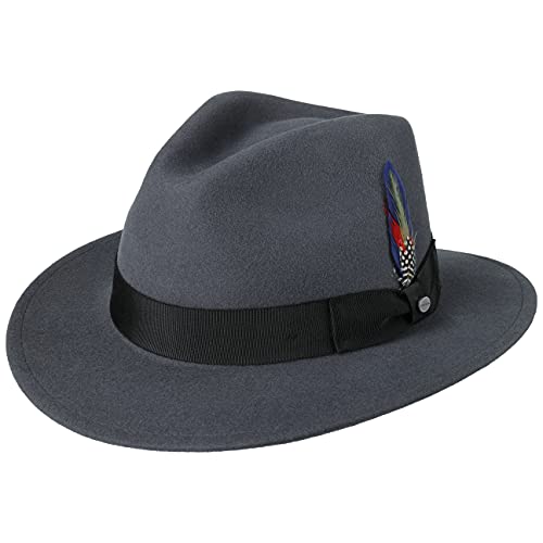 Stetson Viconti Traveller Wollhut - Einfarbiger Hut - Ripsbandschleife mit Feder - Klassischer Filzhut - Herbst/Winter - Unisex-Design - Wasserabweisend grau XL (60-61 cm) von Stetson